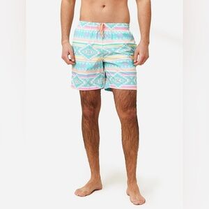 Chubbies The En Fuego Teal Geometric Aztec Print  Swim Trunks Men S 7” Inseam